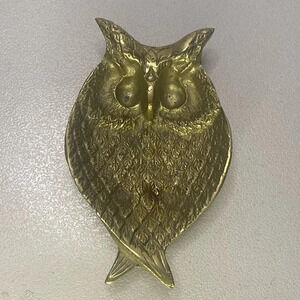 Vintage Textured Brass Owl Trinket Ring Dish MCM Mid Century unique fun cute